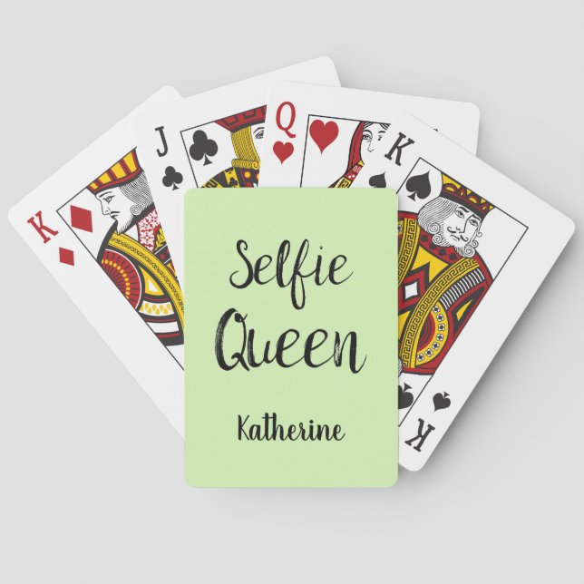 Jeu De Cartes Selfie Nom de la Reine Lime personnalisée Vert (dos)