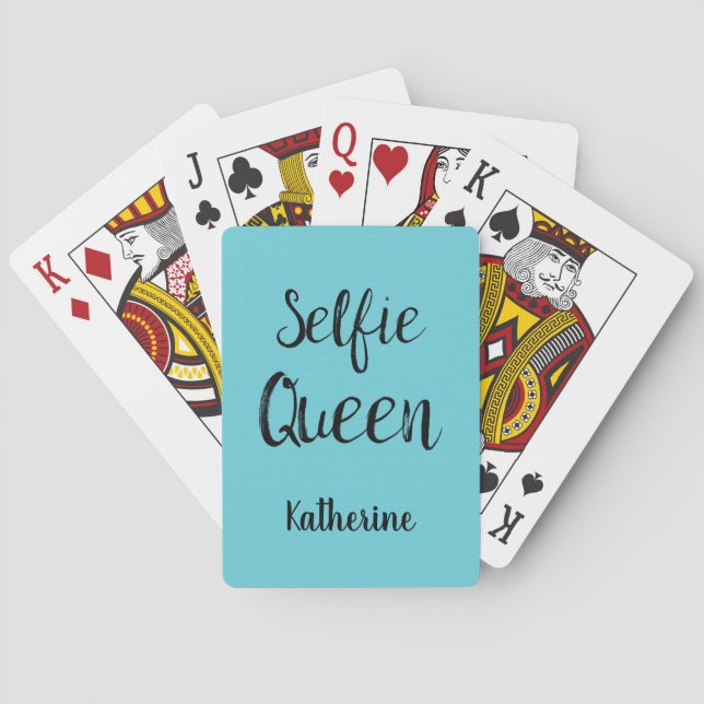 Jeu De Cartes Selfie Nom Reine Personnalisé Turquoise Turquoise  (dos)