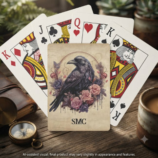 Jeu De Cartes Sépia Sombre Floral Gothique Corbeau Vintage