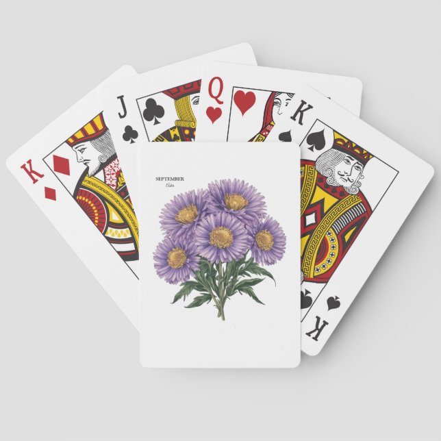 Jeu De Cartes Septembre Aster Mois de naissance Floral personnal (dos)