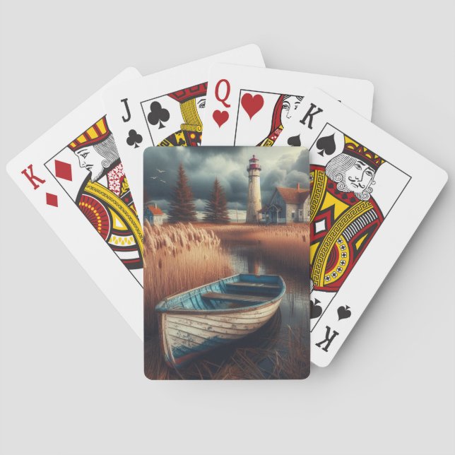 Jeu De Cartes Sérénité côtière : Phare et bateau à moteur (dos)