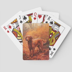 Jeu De Cartes Setter rouge irlandais à l'automne Feuilles automn