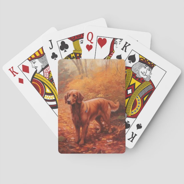 Jeu De Cartes Setter rouge irlandais à l'automne Feuilles automn (dos)
