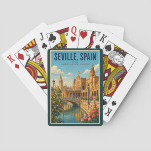 Jeu De Cartes Séville Espagne Illustration Voyage Art Vintage