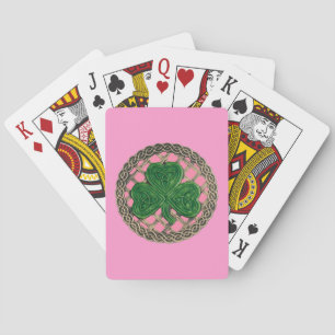 Jeu De Cartes Shamrock Rose Sur Noeuds Celtiques Jouer Des Carte