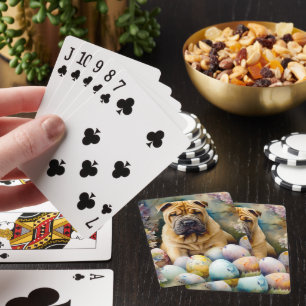Jeu De Cartes Shar Pei Chien avec Oeufs de Pâques Vacances