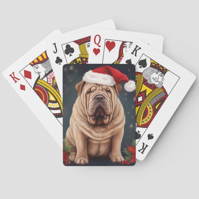 Jeu De Cartes Shar Pei dans la neige de Noël  (dos)