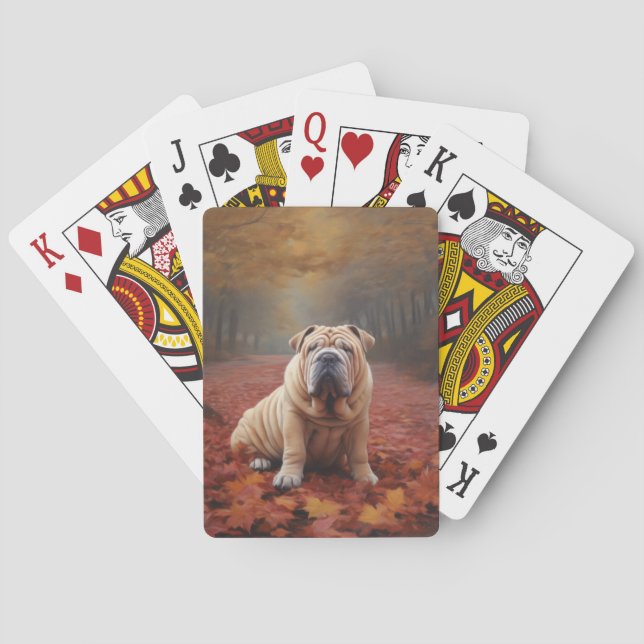 Jeu De Cartes Shar Pei dans l'automne Feuilles automne Inspire (dos)