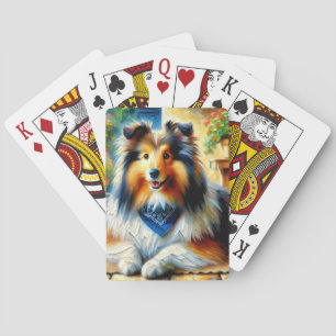 Jeu De Cartes Shetland Sheepdog dans Cottage Garden Scène