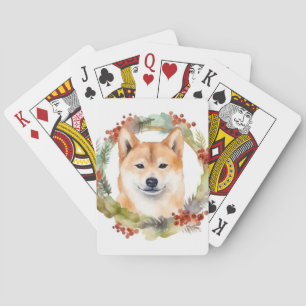 Jeu De Cartes Shiba Inu Festive de la couronne de Noël Coupe