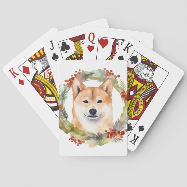 Jeu De Cartes Shiba Inu Festive de la couronne de Noël Coupe (dos)