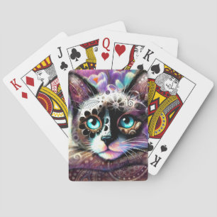 Jeu De Cartes Siamese Kitty Chat Crocus Floral Violet Turquoise