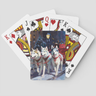 Jeu De Cartes Siberian Husky Saison de Fêtes de Noël