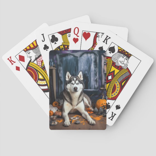 Jeu De Cartes Sibérie Husky Citrouille Halloween effrayant (dos)