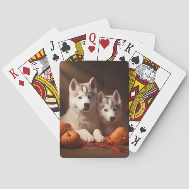 Jeu De Cartes Sibérie Husky Puppy Citrouille d'automne (dos)