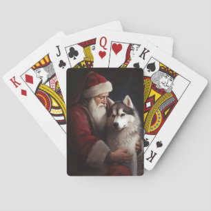 Jeu De Cartes Sibérien Husky avec Noël Festif du Père Noël