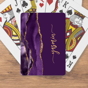 Jeu De Cartes Signature Personnalisée Agate Violette Or