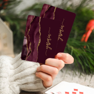 Jeu De Cartes Signature personnalisée Bourgogne Agate dorée
