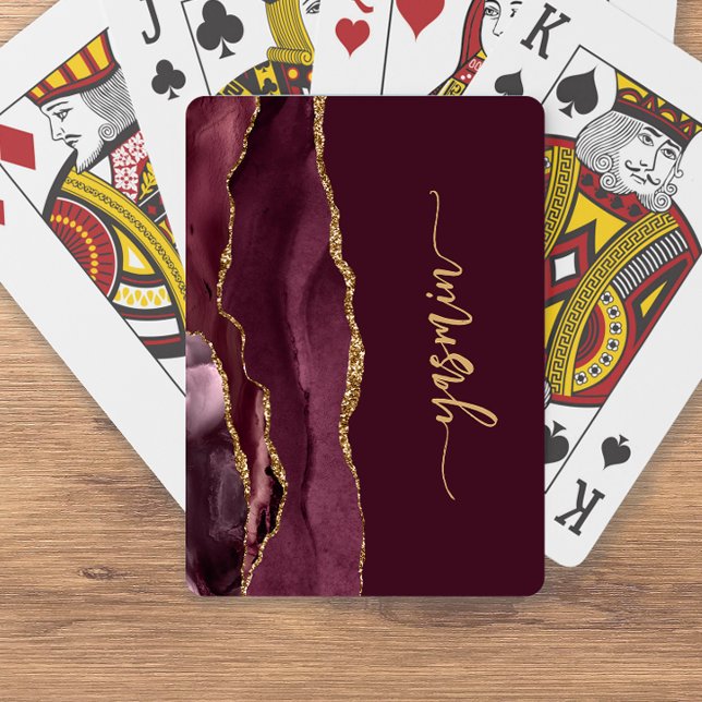 Jeu De Cartes Signature personnalisée Burgundy Gold Agate (Créateur téléchargé)