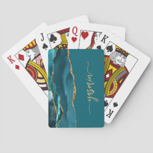 Jeu De Cartes Signature personnalisée Turquoise Blue Gold Agate