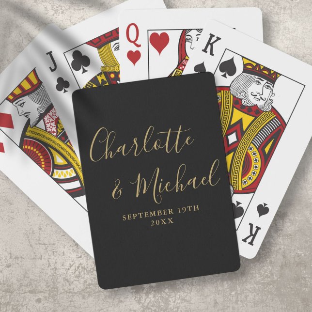 Jeu De Cartes Signature Script noir et or (Black And Gold Signature Script Playing Cards)