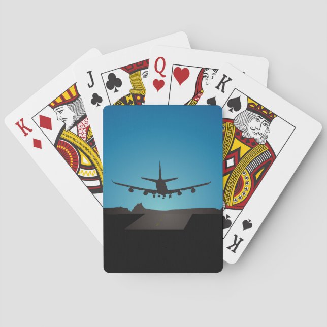 Jeu De Cartes Silhouette d'atterrissage d'avion à la nuit (dos)