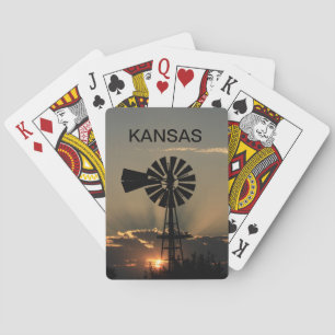 Jeu De Cartes Silhouette du moulin à vent du Kansas avec rayons