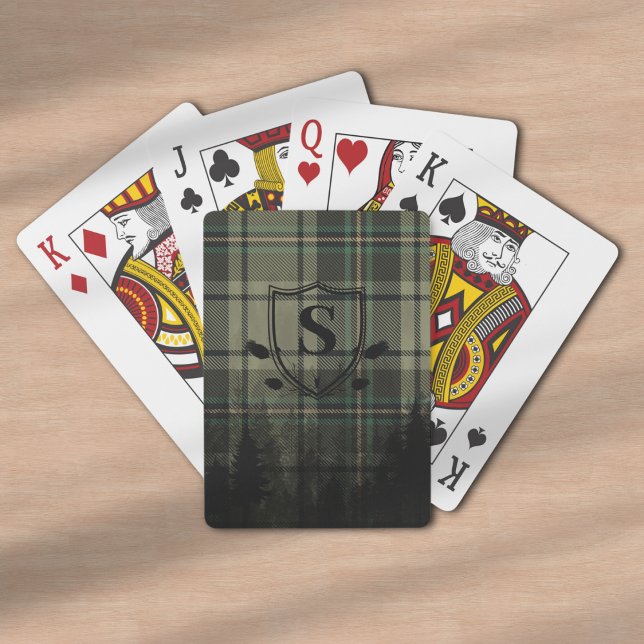 Jeu De Cartes Silhouettes de pin Plaid Cabine cosy Monogramme (Créateur téléchargé)