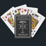 Jeu De Cartes Silver Black Monogrammed Luxe Nom personnalisé<br><div class="desc">Conçu en noir et faux argent, ce design Art Déco d'inspiration vintage comprend un thème de décoration floral/géométrique de couleur argent et un espace pour votre nom, 3 lettres monogrammes, club de cartes et emplacement - ou tout texte que vous voulez. Ce pont de carte de classe a un look...</div>
