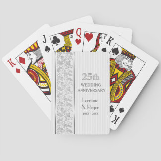Jeu De Cartes Silver Floral Elegance 25e anniversaire Mariage