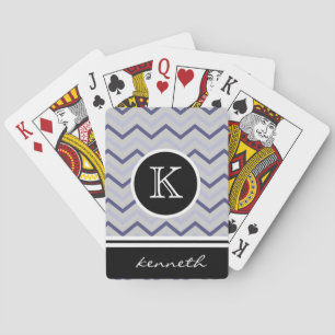 Jeu De Cartes Silver Grey Chevron Black Monogramme Nom Personnal