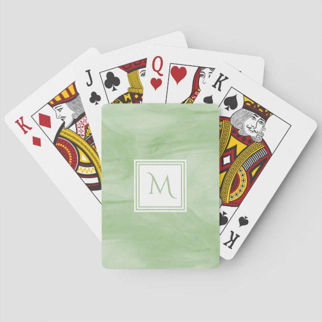 Jeu De Cartes Simple clair vert subtil marbre moderne Monogramme (dos)