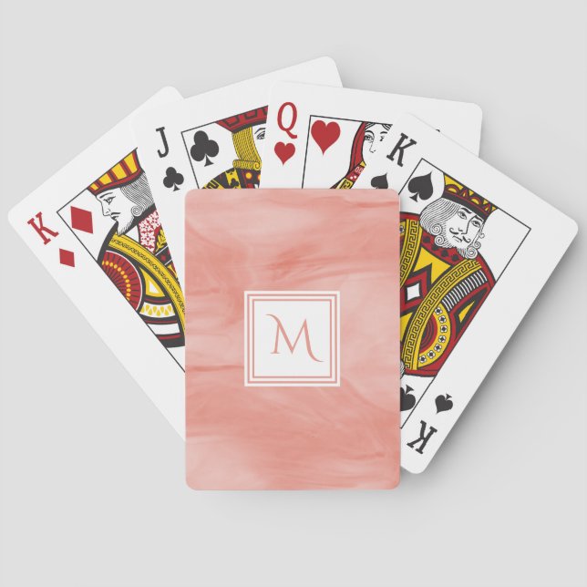 Jeu De Cartes Simple Corail rose subtil Marbre Moderne Monogramm (dos)