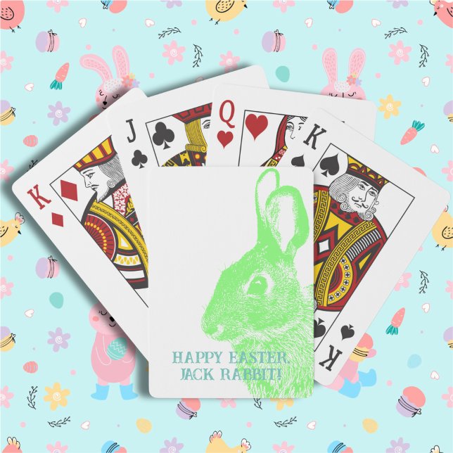 Jeu De Cartes Simple lapin vert de Pâques (Cute Easter bunny playing cards with stamp like rabbit from a real photo. Customizable with name.
)