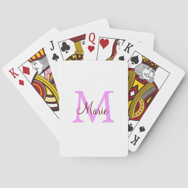 Jeu De Cartes simple minimal ajouter nom monogramme rose rouge  (dos)
