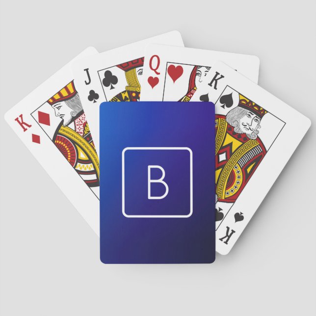 Jeu De Cartes Simple Moderne Dégradé de Bleu Foncé & Monogramme (dos)