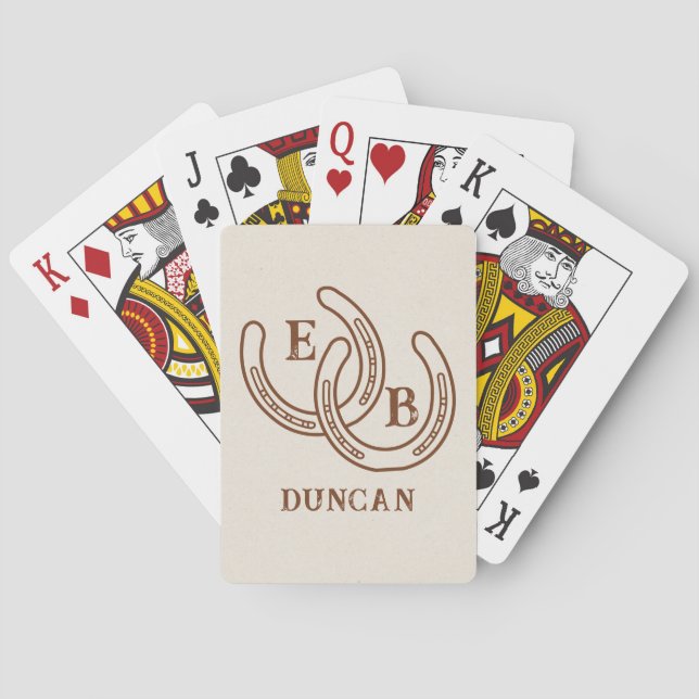 Jeu De Cartes Simple Monogramme Initiale Fers à Cheval Mariage O (dos)