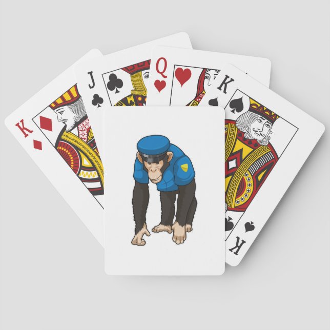Jeu De Cartes Singe comme policier avec Uniforme (dos)