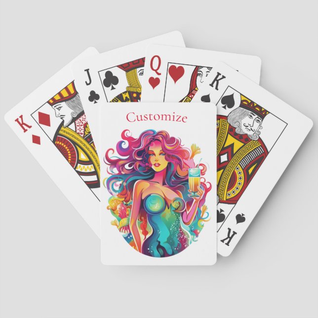 Jeu De Cartes Sirène Arc-En-Ciel Avec Cocktail (dos)