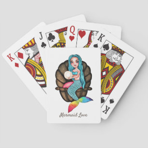 Jeu De Cartes Sirène Arc-En-Ciel Avec Perle En Aquarelle