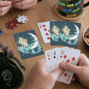 Jeu De Cartes Sirène Blonde Croissant Lune Fantaisie Art Déco