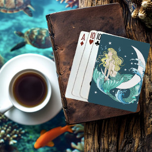 Jeu De Cartes Sirène Blonde Croissant Lune Fantaisie Art Déco