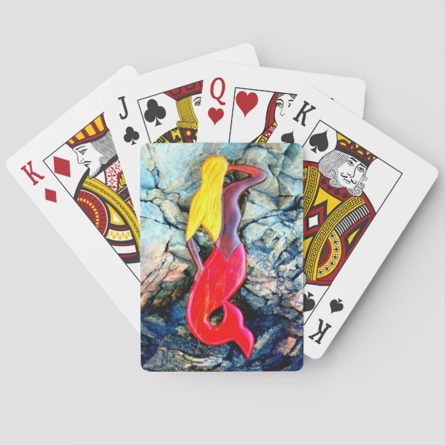 Jeu De Cartes sirène blonde en rouge (dos)