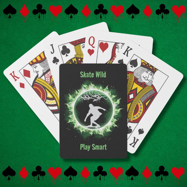 Jeu de cartes Skateur Flammes Vertes (Green Flames Skater Playing Card Deck)