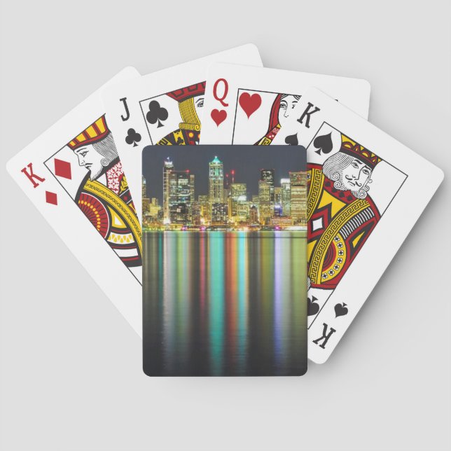 Jeu De Cartes Ski de Seattle la nuit avec réflexion (dos)