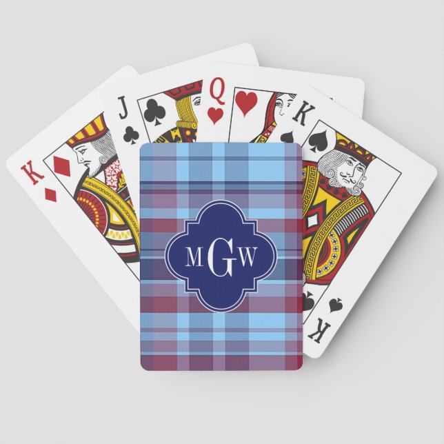 Jeu De Cartes "Sky Blue Navy Burgundy Preppy Madras (dos)
