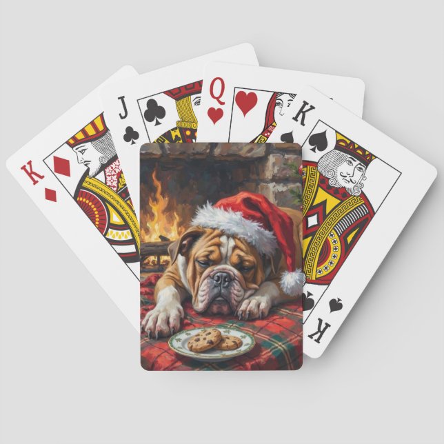 Jeu De Cartes Sleepy Bulldog Dog Fast Asleep Santa Hat Christmas (dos)