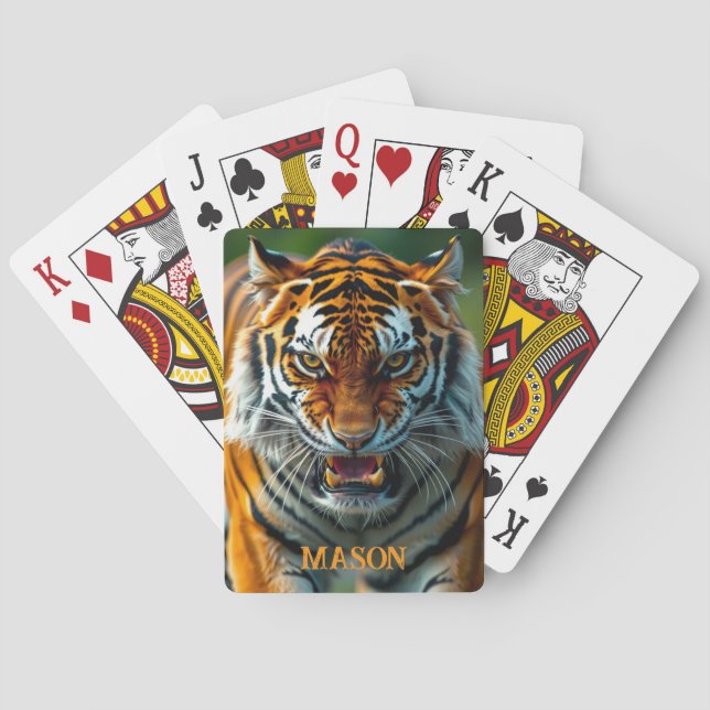 Jeu De Cartes Snarling Tiger en colère Personnaliser le nom (dos)