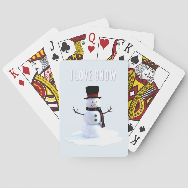 Jeu De Cartes Snowman with hat and scarf. I Love Snow (dos)