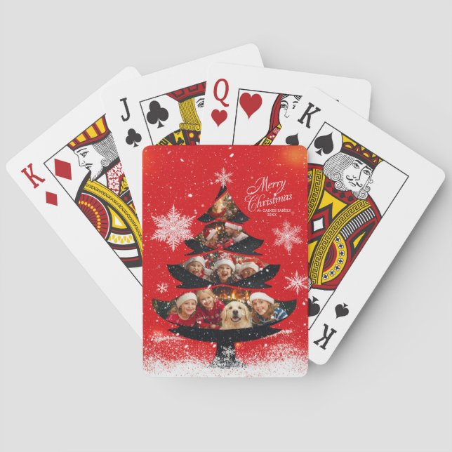 Jeu De Cartes Snowy Merry Christmas Family Photo Tree (dos)